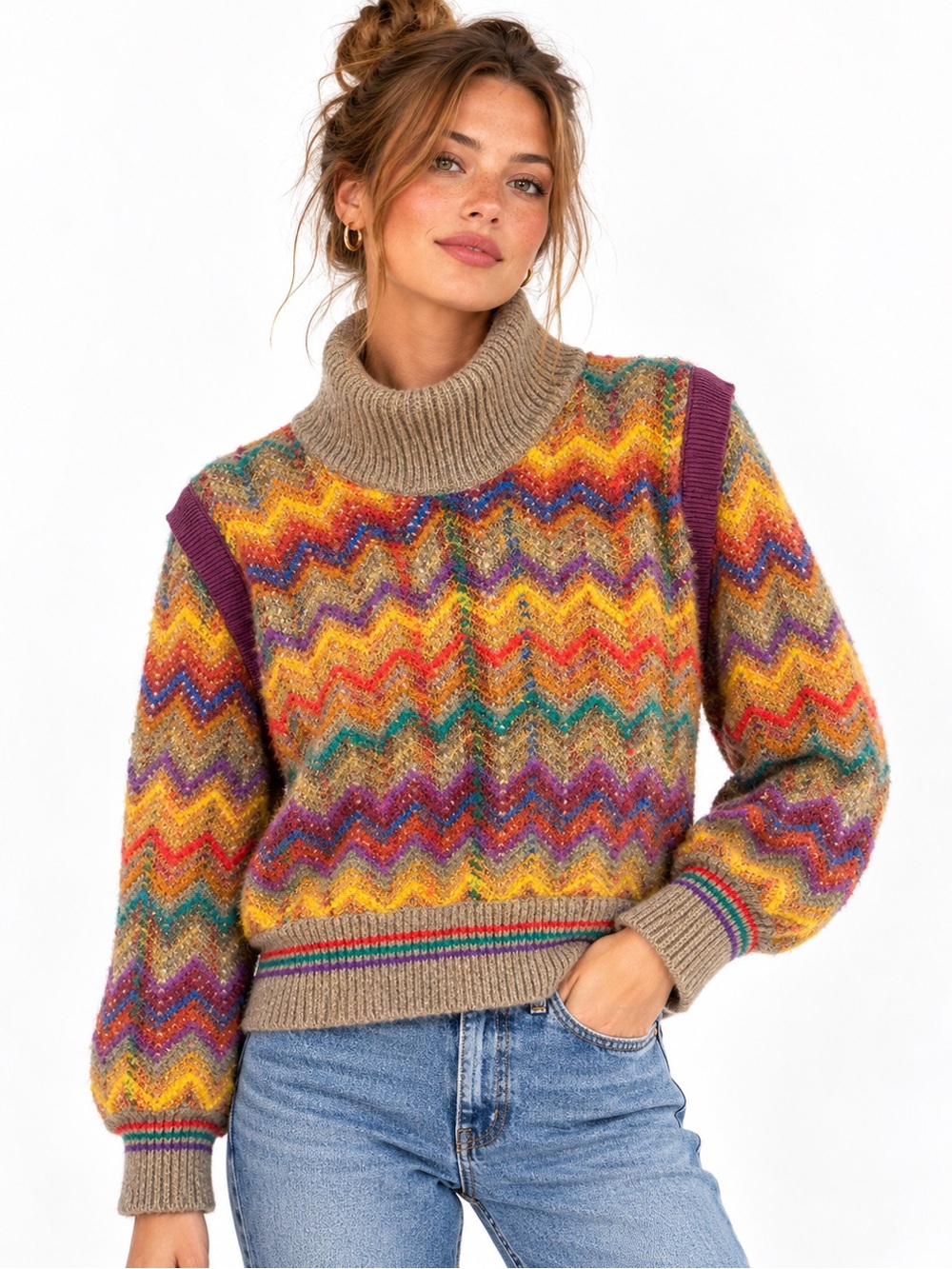 Vintage Mohair Alpaca Multicolor Chevron Sweater Medium